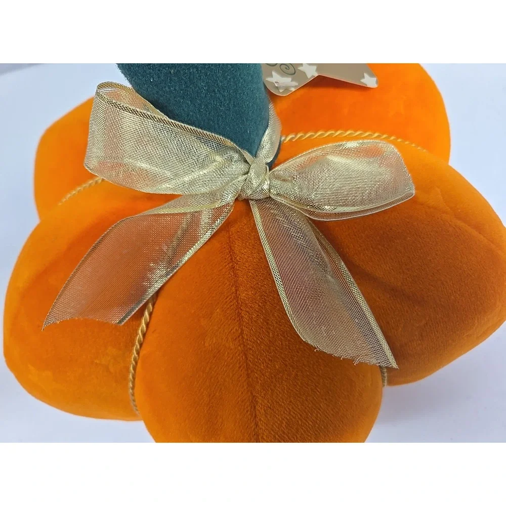 Hallmark Fall Decor Star Embossed Stuffed Pumpkin with Gold Braiding Accents 10